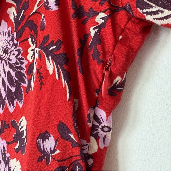 NEW‎ Anthropologie Maeve Dress Puff Sleeve Red Floral Midi Dress Pockets 0 - Picture 9 of 14